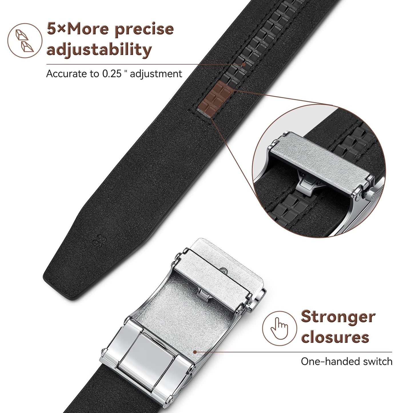 LAURA FAIRY Men's Ratchet Belt - Black Dress Belt