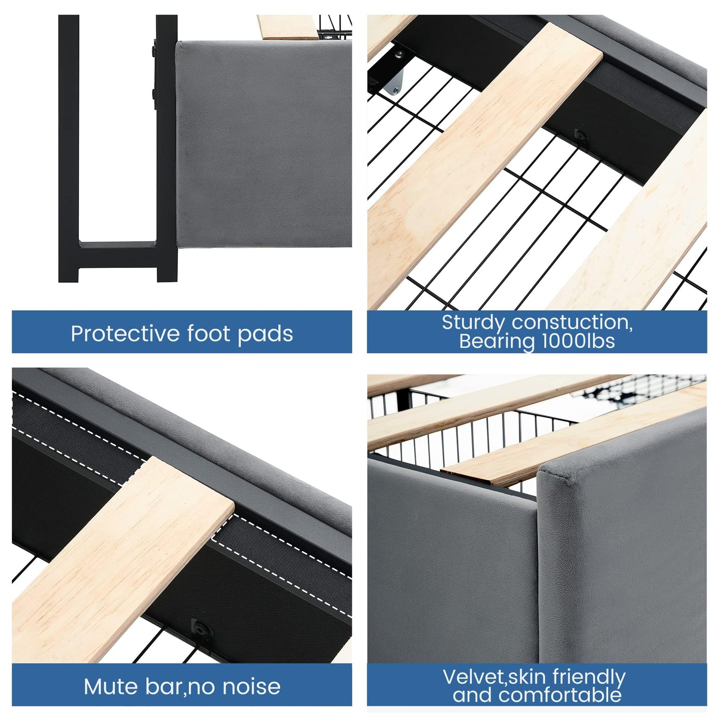 Full Size Velvet Bed Frame with Storage Drawers
