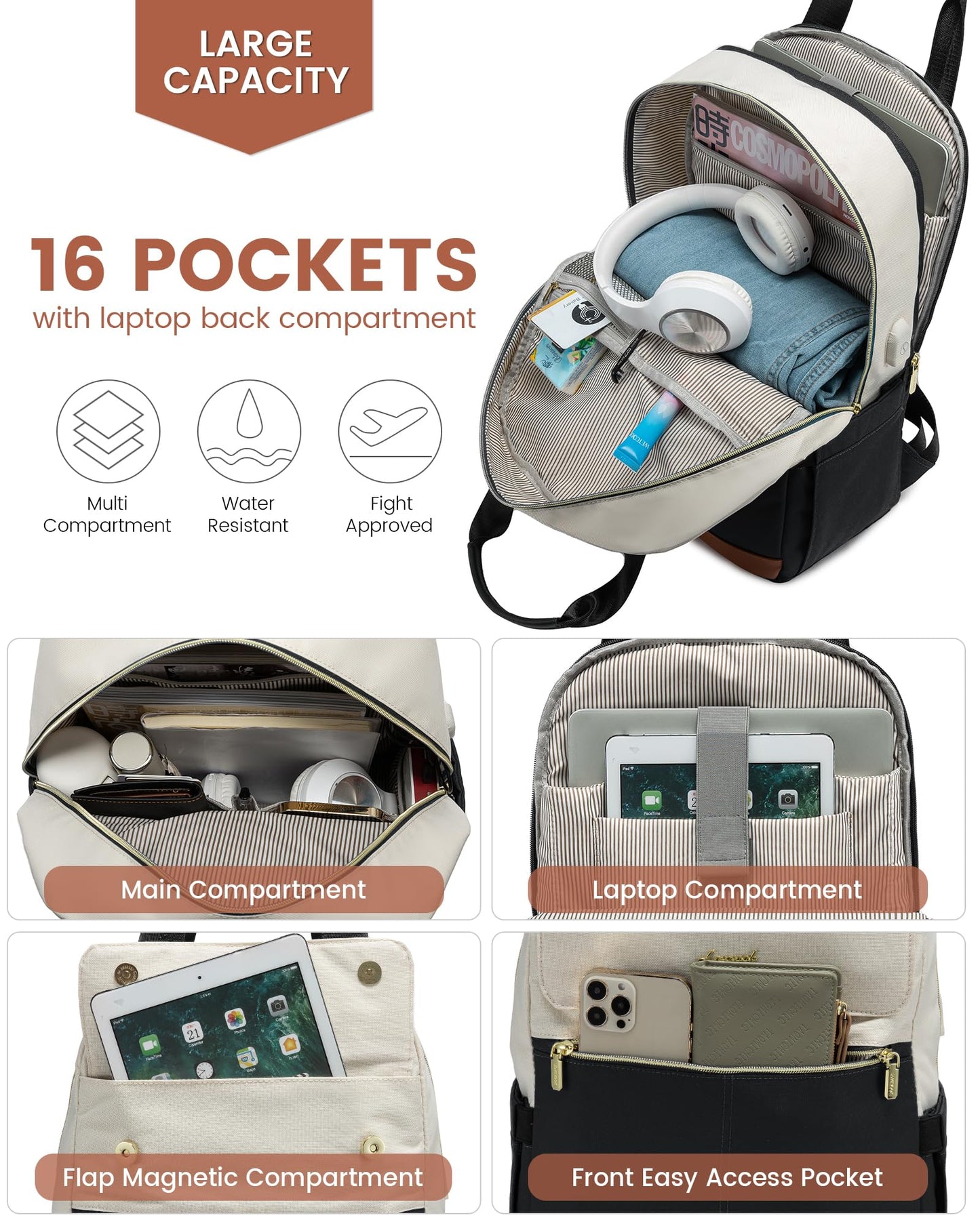 LOVEVOOK Laptop Backpack for Women, 17.3inch Laptop Bag with USB Port, Waterproof Travel Work Backpack Purse, Anti-Theft Backpacks Casual Computer Daypack Nurse Teacher Bag