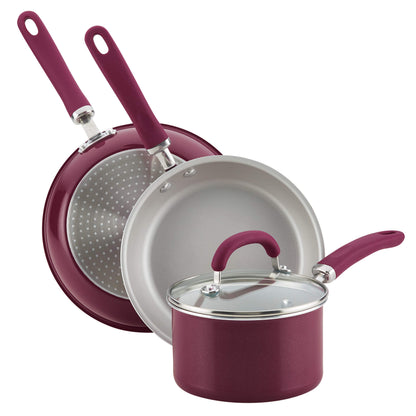 Rachael Ray Create Delicious Nonstick Cookware Pots and Pans Set, 13 Piece, Burgundy Shimmer