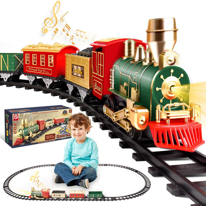 XINGYING Train Set - Electric Train Toys, Toddler Train w/Light and Sounds (ON/Off), Classical Train Sets for boys w/Locomotive,Carriages and Tracks,Christmas Toy Train Gifts for 3 4 5 6 Year Old Kids