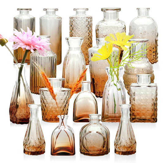 Amber Glass Bud Vase Set for Rustic Decor
