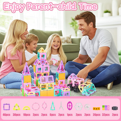 165 PCS Magnetic Tiles Set with Car and Alphabet Cards