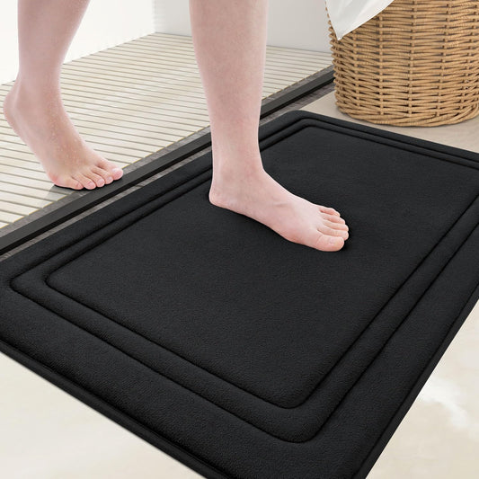 Grandaily Memory Foam Bath Mat Rug 30x20, Ultra Soft, Non-Slip and Absorbent Bathroom Rugs, Machine Wash Dry, Comfortable Bath Rug Carpet for Bathroom Floor, Tub and Shower, Black
