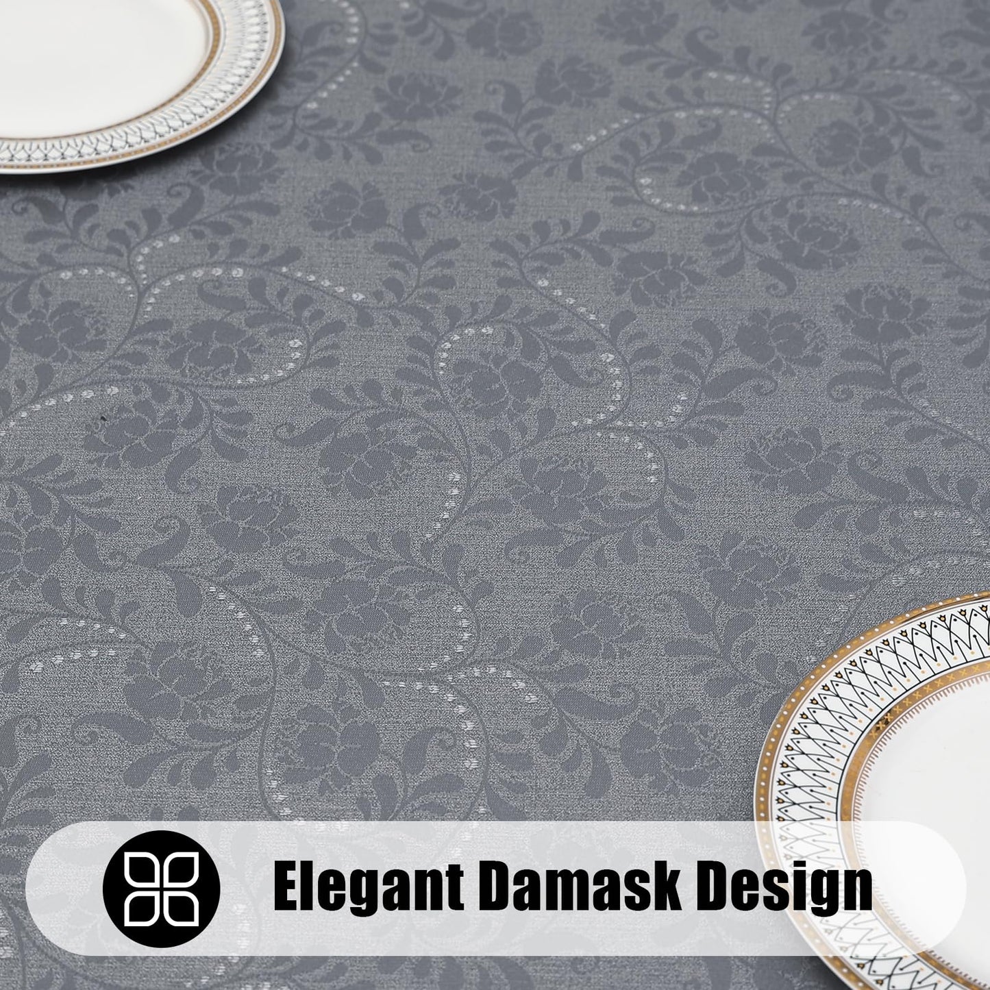 Moosfor Rectangle Tablecloth 60x84 Inch, Waterproof Damask Jacquard Table Cloth, Washable Fabric Table Covers for Dining, Parties, Indoor and Outdoor, Grey