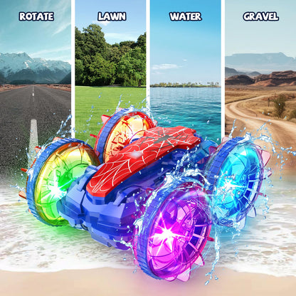 SHXYKZ Spider Amphibious Remote Control Car Boat, Spider Toys for Ages 6 7 8 9 10 11 12, 360° Gesture Sensing RC Vehicle, 4WD Waterproof Stunt Car with LED Lights, Gifts for Boy and Girl