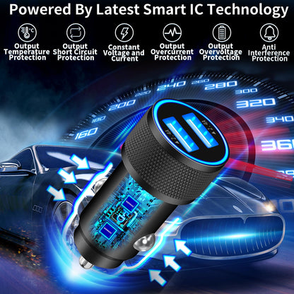 4.8A Dual USB Car Charger with 2 Pack Cable