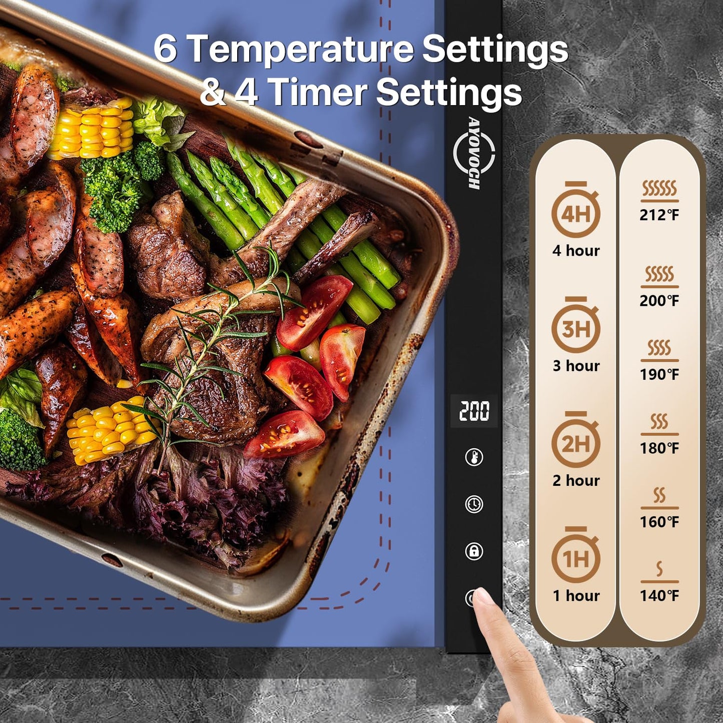 Electric Warming Tray with 3 Temperature Settings