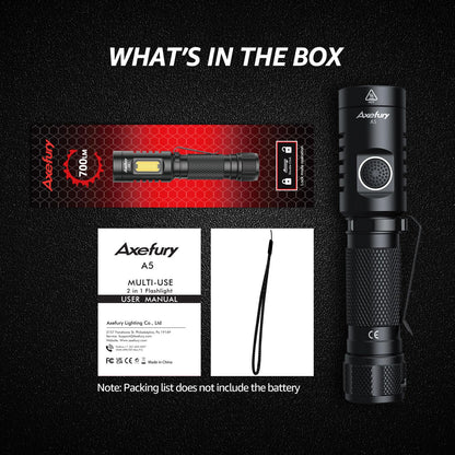 axefury Flashlight, Magnetic LED Flashlight,Small Powerful EDC Flashlight A5 with COB Side Light,700 lumens,6 Modes,2 Types Batteries,Waterproof for Camping, Emergency(Not Included Battery) Gift