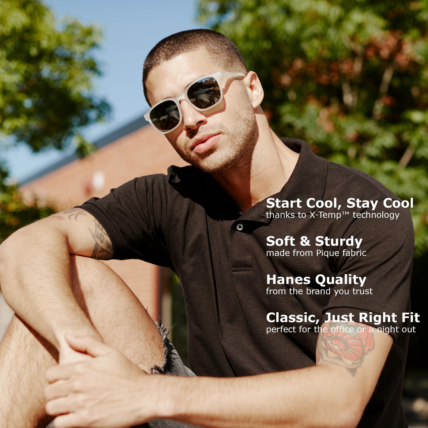 Hanes X-temp Short Sleeve Polo Shirt, X-Large