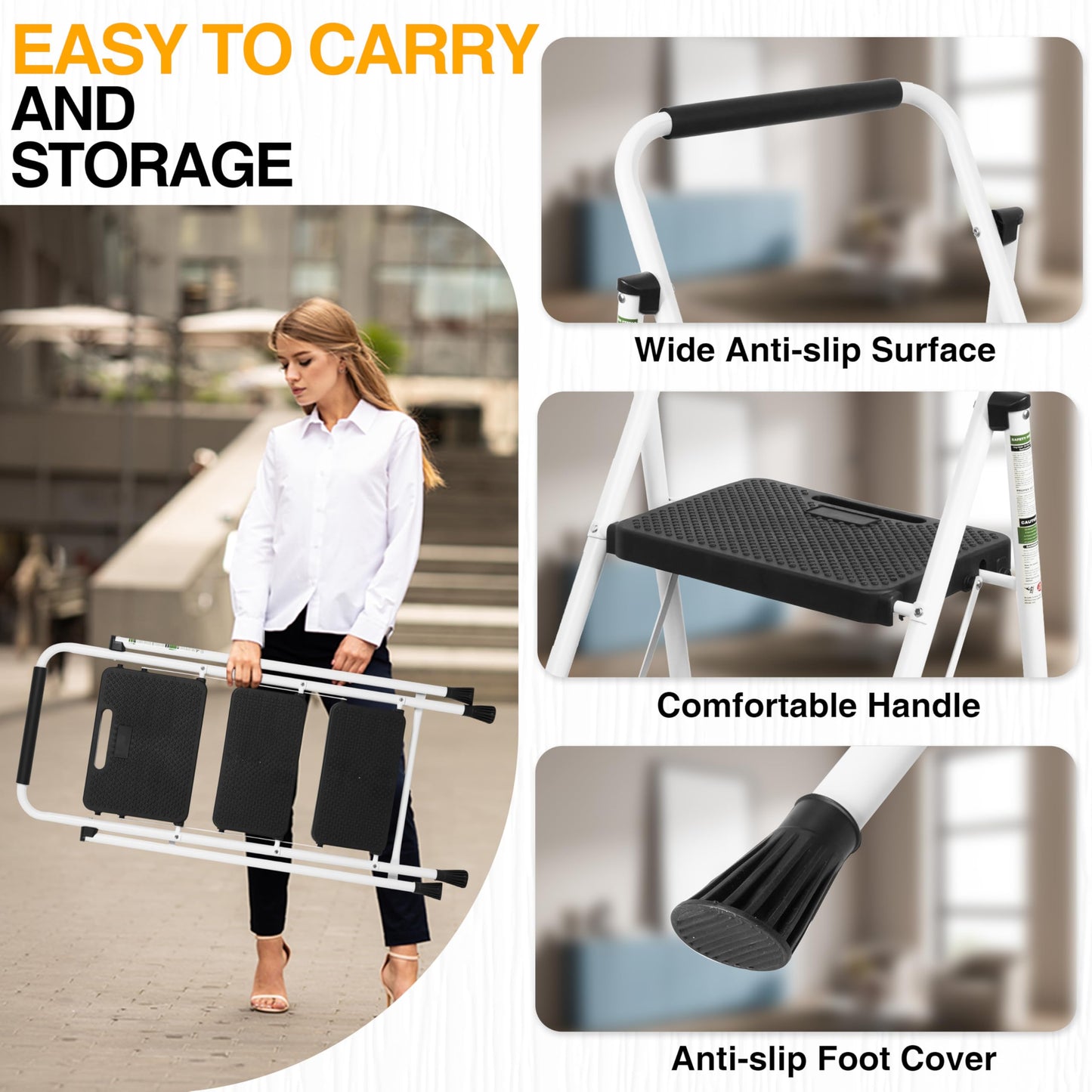 Portable Folding Step Ladder with Anti-Slip Pedal