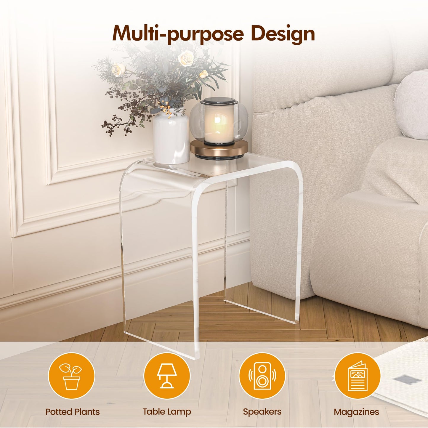 Clear Acrylic End Table with Waterfall Edges