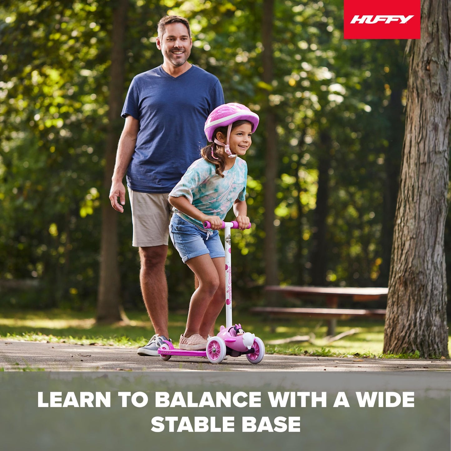 Huffy Disney Minnie Mouse Toddler Scooter, Ideal for Ages 3+, 3 Wheels, Wide Pink Deck with Minnie Mouse Graphics, Easy-Balance Scooter, Durable, Safe and Comfortable