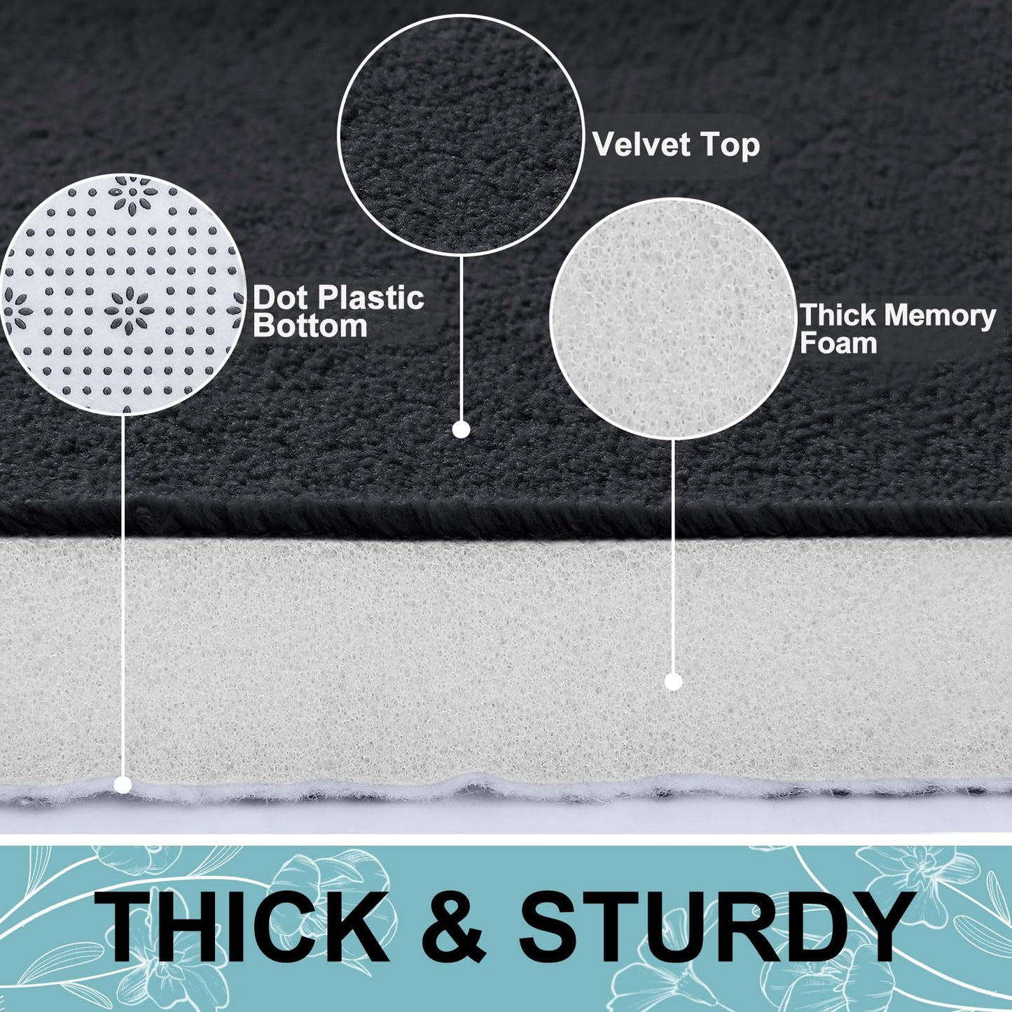 smiry Memory Foam Bath Mat 30" x 20", Extra Soft Absorbent Bathroom Rugs Non Slip Bath Rug Runner for Shower Bathroom Floors, Black