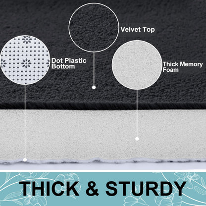 smiry Memory Foam Bath Mat 30" x 20", Extra Soft Absorbent Bathroom Rugs Non Slip Bath Rug Runner for Shower Bathroom Floors, Black