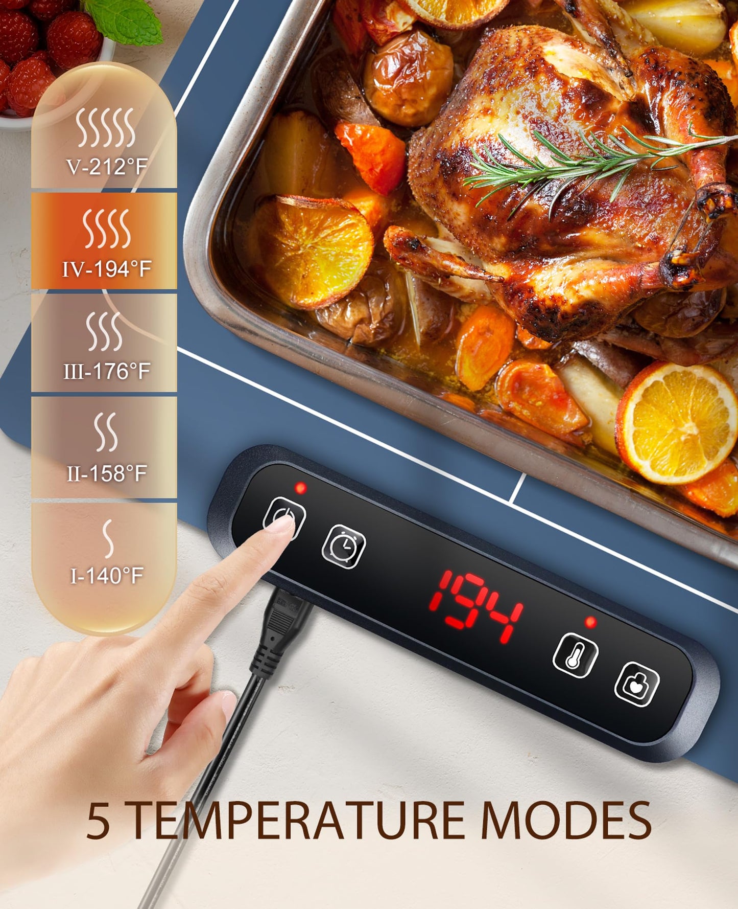 Electric Food Warming Mat with 5 Temperature Settings