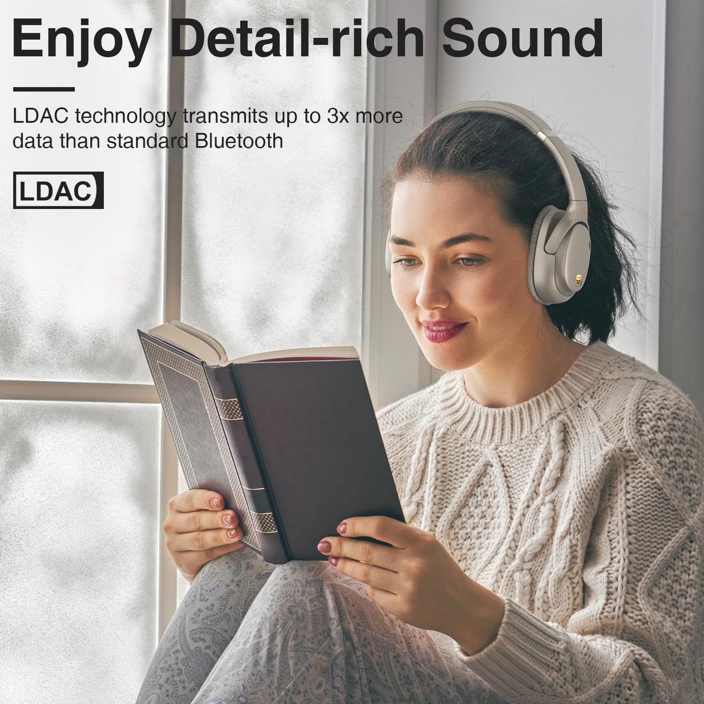 Ankbit E700 LDAC Wireless Headphones with Hybrid Active Noise Cancelling, Bluetooth 5.1 Headphones for Hi-Res Wireless Audio, aptX HD & Low Latency Over Ear Headphones, Clear Calls, 60H Playtime