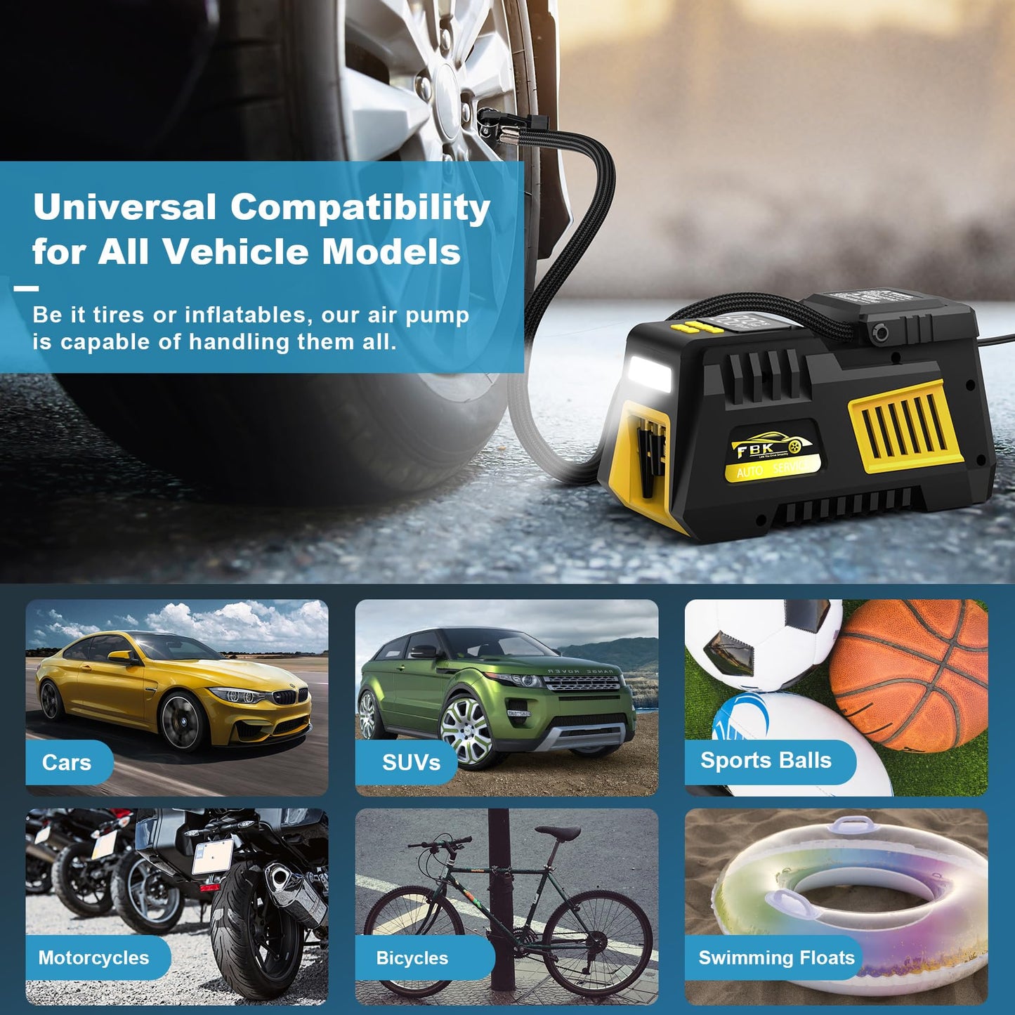 FBK Portable Digital Tire Inflator with LED Light