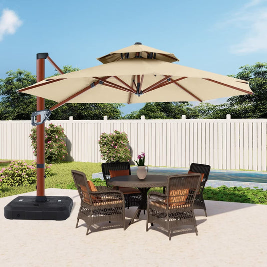 ABCCANOPY 11ft Patio Umbrella - Large Windproof Cantilever Umbrella with 360-degree Rotation,Sunbrella Fade-Resistant Outdoor Offset Round Wood Grain Umbrella for Backyard Garden Deck Pool, Beige