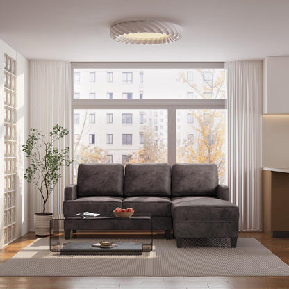 Vesgantti Sectional L Shaped Sofa, 3 Seater Modern Faux Leather Couch with Chaise Lounge Sofa, Deep Seat Cushions, 74 inch Small Couches for Living Room, Apartment and Office, Deep Brown