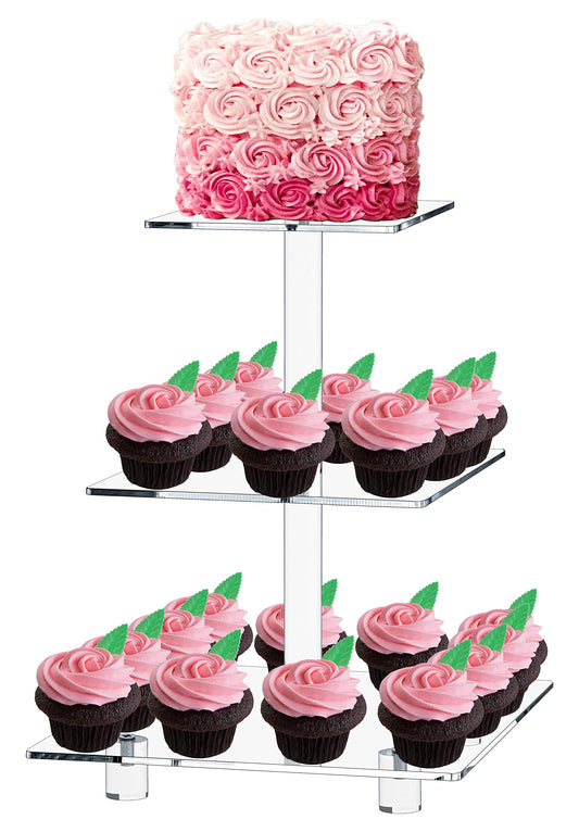 Jusalpha 3-Tier Acrylic Cupcake Stand - Clear