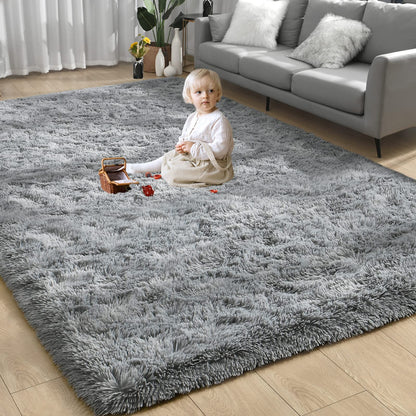 Iplusmall Grey Rug for Living Room, Large 5X8 Ft Soft Fluffy Shag Area Rug for Bedroom Nursery Room, Throw Shaggy Furry Carpet, Rectangle Faux Fur Plush Rugs for Kids Dorm Teen Room Home Décor