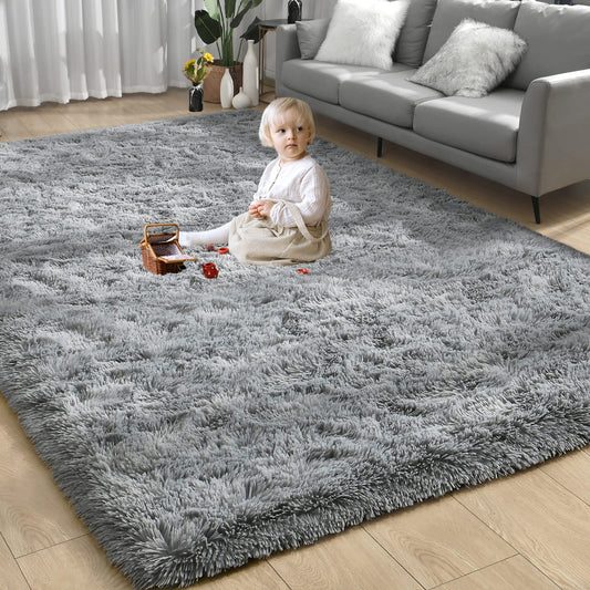 Iplusmall Grey Rug for Living Room, Large 5X8 Ft Soft Fluffy Shag Area Rug for Bedroom Nursery Room, Throw Shaggy Furry Carpet, Rectangle Faux Fur Plush Rugs for Kids Dorm Teen Room Home Décor