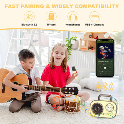 Portable Karaoke Machine with 2 Wireless Microphones