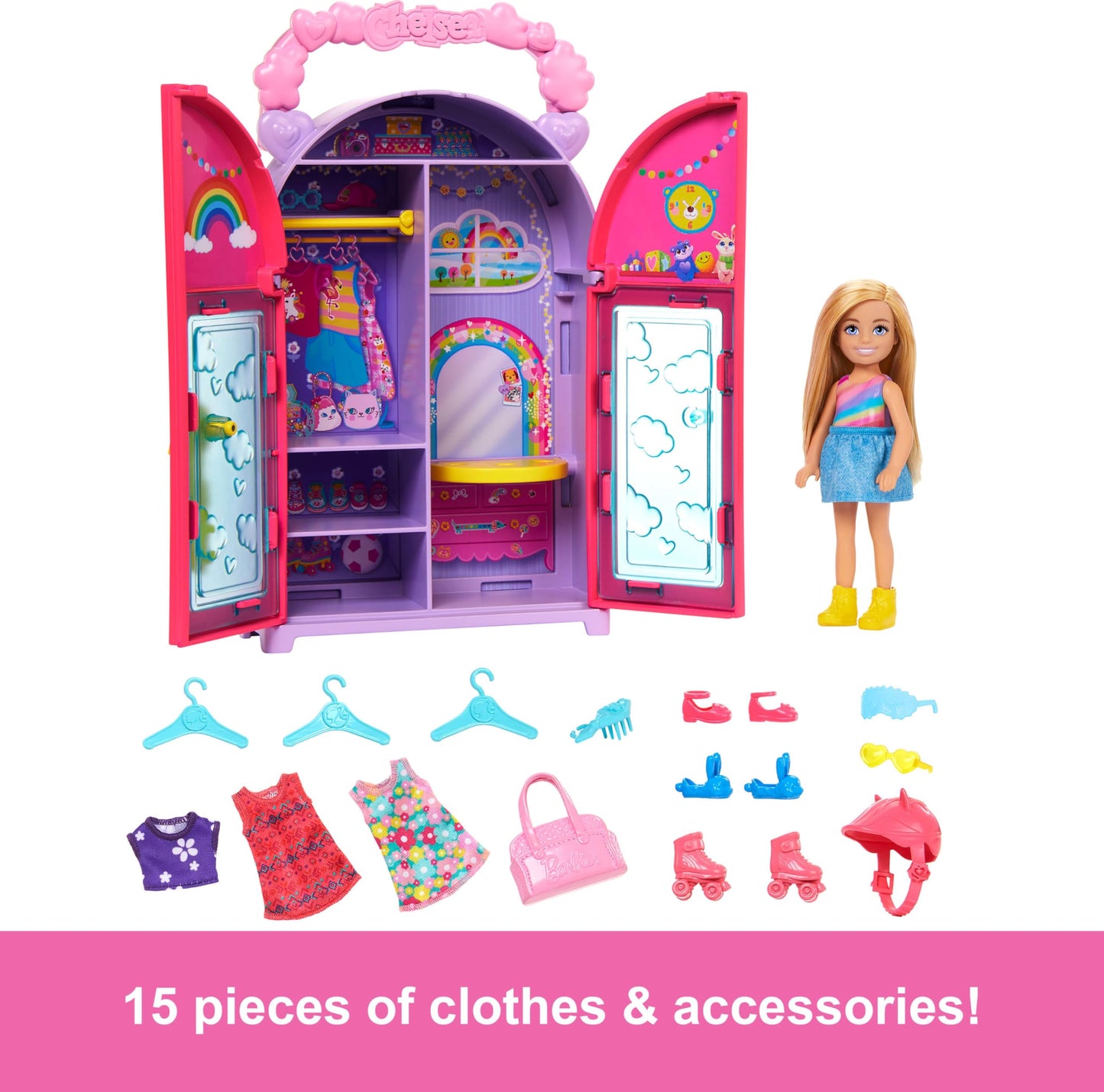 Barbie Chelsea Doll & Closet Playset with 15 Pieces