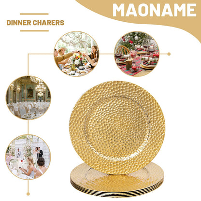 MAONAME Gold Charger Plates, Set of 6, 13" Round Charger Plates, Decorative Chargers for Dinner Plates, Plastic Plate Chargers for Dinner Plates