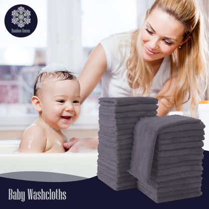 32 Pack Baby Washcloths - Luxury Coral Fleece - Extra Absorbent and Soft Wash Clothes for Newborns, Infants and Toddlers - Suitable for Sensitive Skin and New Born - Baby Shower - Grey, 10x10 Inch