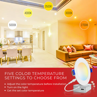 Quaser 12-Pack 6inch LED Recessed Light with Junction Box - 5 Different Color Temperatures CRI 85> 13W Dimmable 1080LM Canless LED Recessed Light - ETL Energy Star Certified