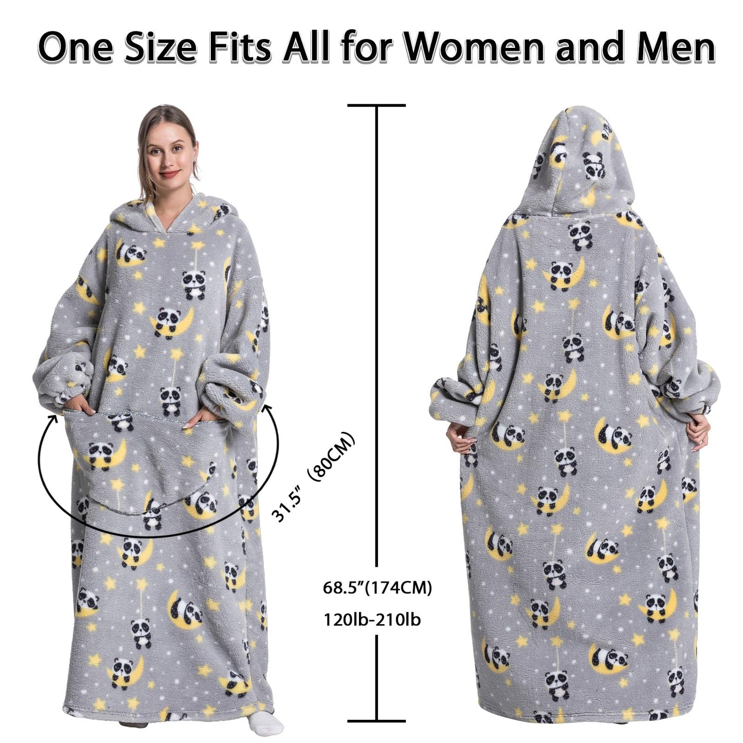 Pterygoid Blanket Hoodie Extra Long,Wearable Blanket with Sleeve for Women Men,Hoodie Blanket with Huge Pocket and Hooded