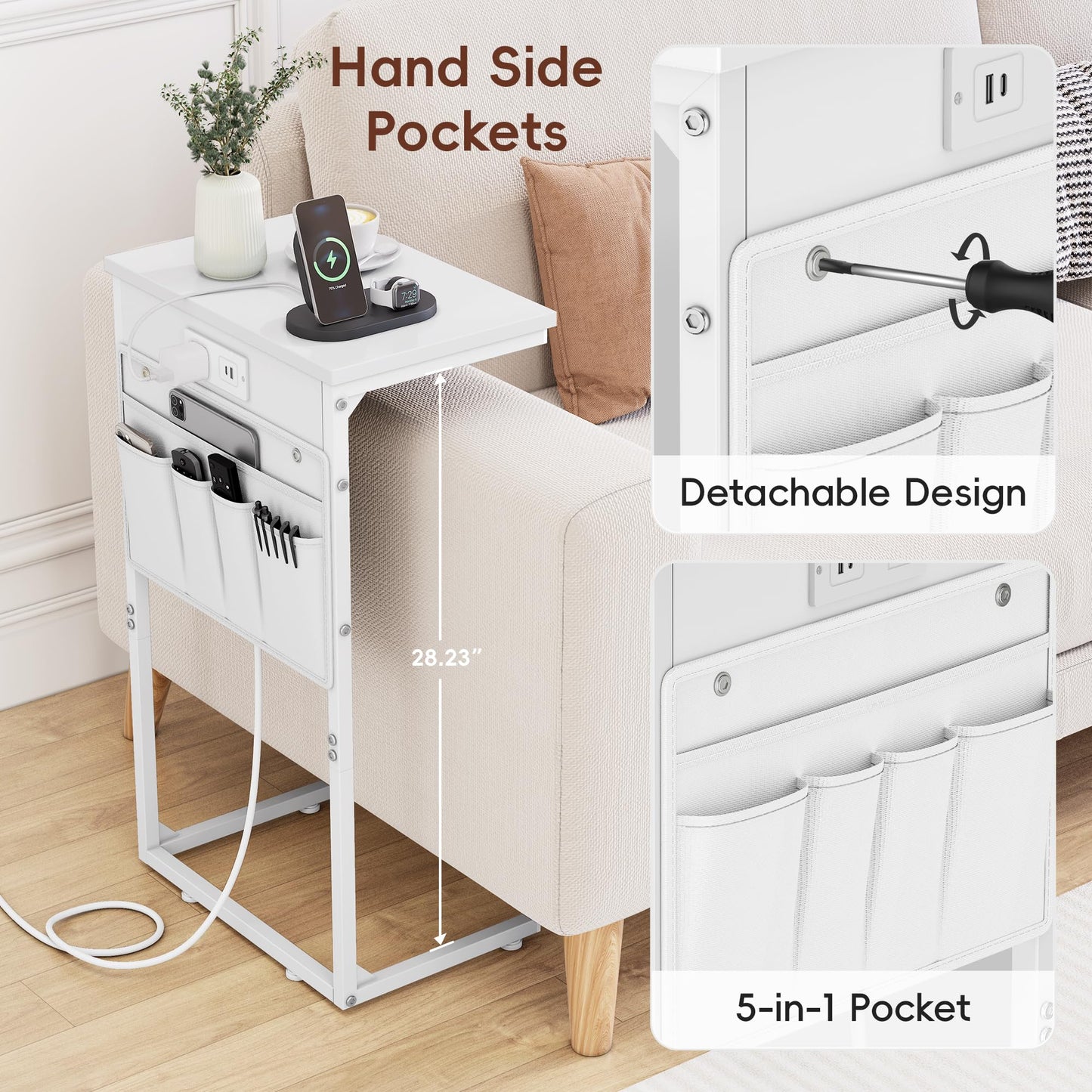 C Shaped End Table with Charging Station