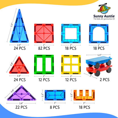 SUNNY AUNTIE Magnetic Tiles 240 PCS+ Bonus Zippered CASE, Magnetic Tiles for Kids Toy for 3 4 5 6 7 8 Year Old Boys & Girls