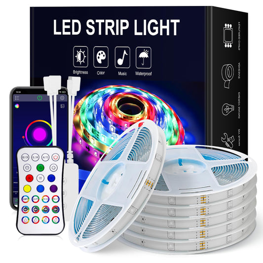 UNICROWN 100ft Waterproof Led Strip Lights - 5050 RGB Led Lights Strips and 16 Million Color Changing with Bluetooth Music Sync App Remote Controller for Home Bedroom Party (12v, 6 Rolls of 16.4ft)