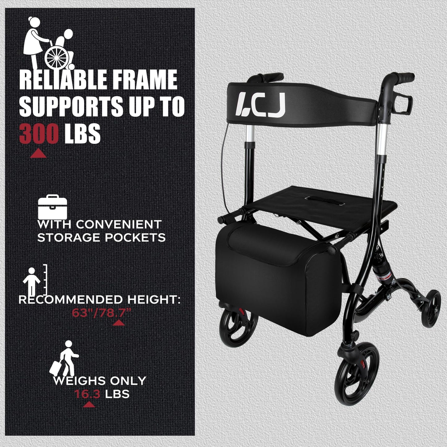 Mobility Walker with Seat and Shopping Bag