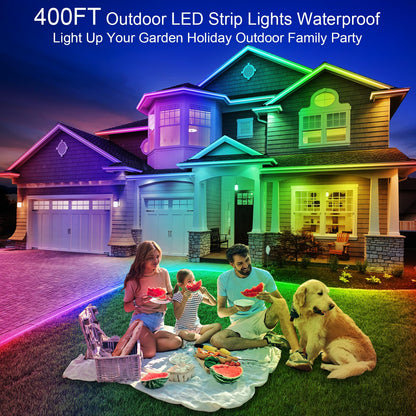 LETIANPAI 400ft Outdoor LED Strip Lights Waterproof,IP68 Outside Led Light Strips Waterproof with App and Remote,Music Sync RGB Exterior Led Rope Lights with Self Adhesive Back for Roof,Deck,Balcony