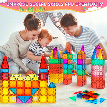 Lotmey 132PCS Magnetic Tiles with 2 Cars Deluxe Set, 3D Magnetic Building Blocks, Preschool Magnetic STEM Toys Sensory Educational Toys for Toddlers Kids 3 4 5 6 7 8-12, Gift for Boys Girls
