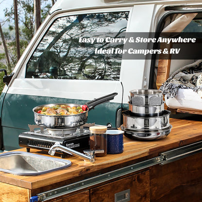 16-Piece Stainless Steel Cookware Set with Detachable Handles