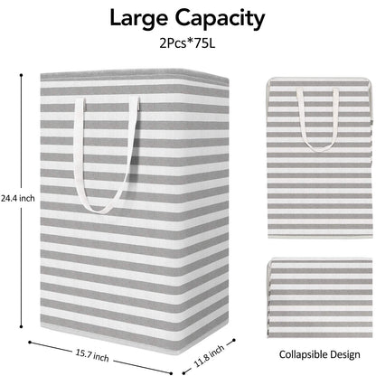 WISELIFE 2-Pack Laundry Hamper 75L Collapsible Large Laundry Baskets with Easy Carry Handles Freestanding Waterproof Clothes Hamper Storage Basket for Toys Clothes Organizer - 24.4" (H), Grey