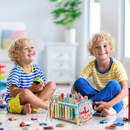 GENTEACO 7 in 1 Hammering Pounding Toy Wooden Montessori Toys for 3 Year Old, Sensory Toys with Xylophone and Fishing Game for Toddlers 1-3, Educational Learning Toys for Kids Activities Gift