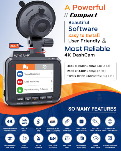 ROVE 4K Dash Cam with WiFi and GPS