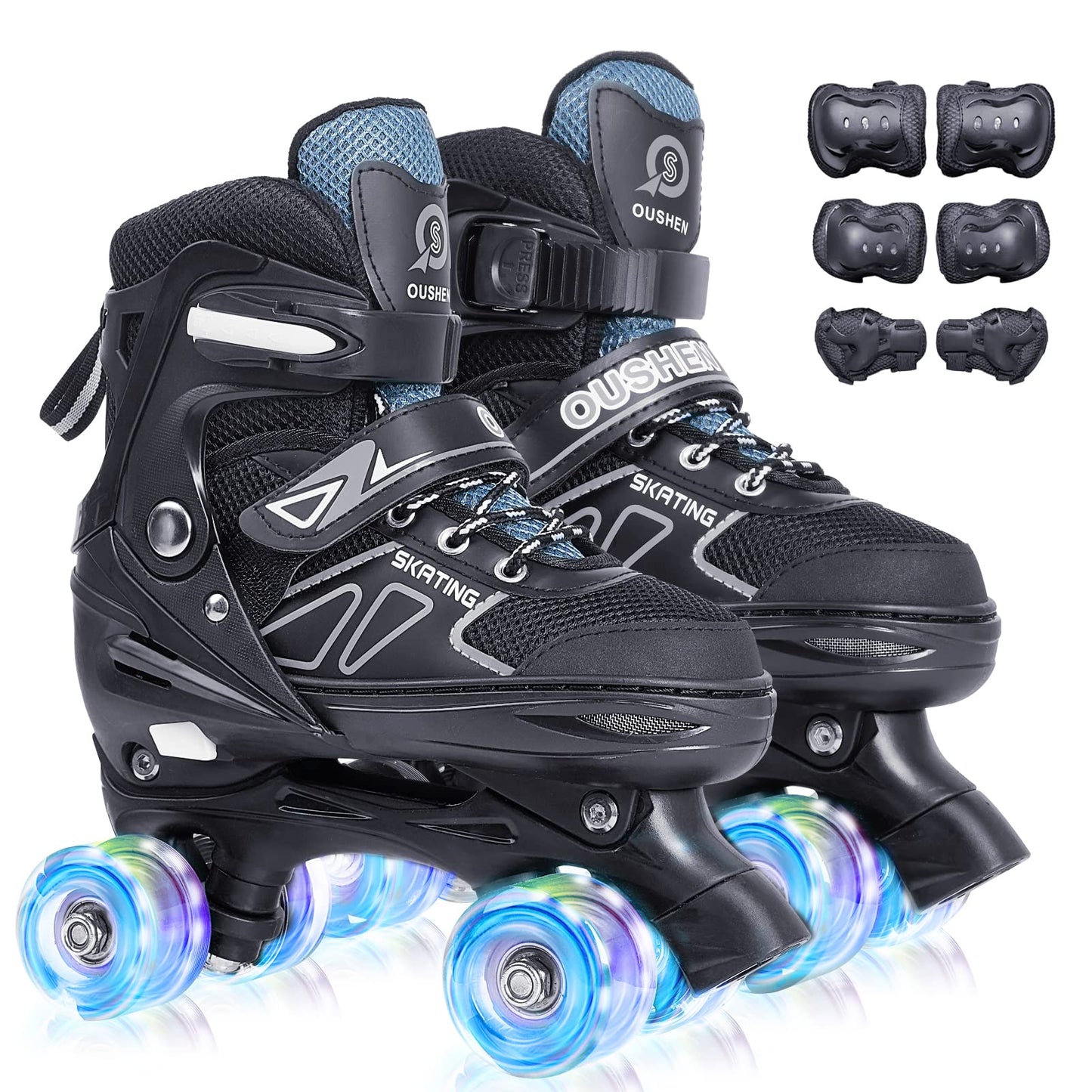 CELCELETOY Kids Roller Skates,with Sparkling Glowing Wheels and 4 Adjustable Sizes of Boys Roller Skate, Roller Skate Suitable for Boys Aged 3-12 and Kid Rollerskates for Indoor and Outdoor Sports