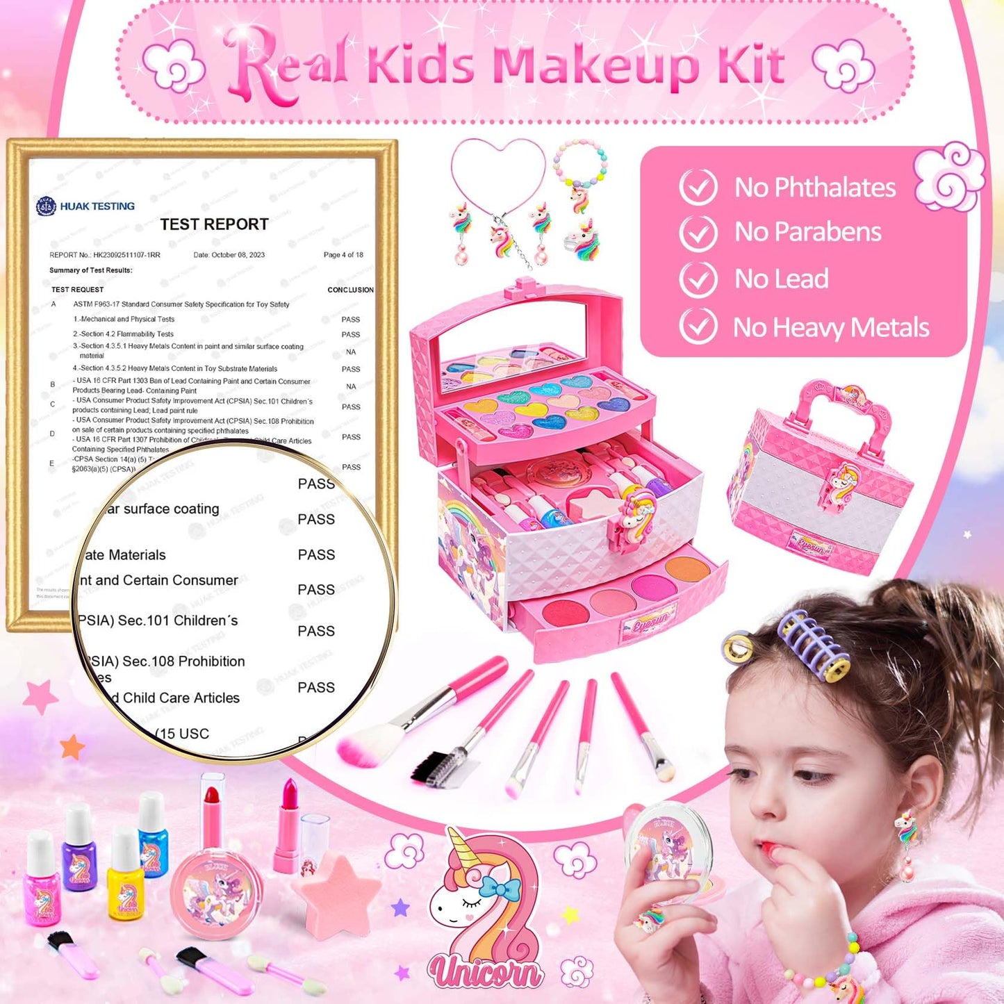 Makeup Kit for Girls Age 3-12, Princess Dress