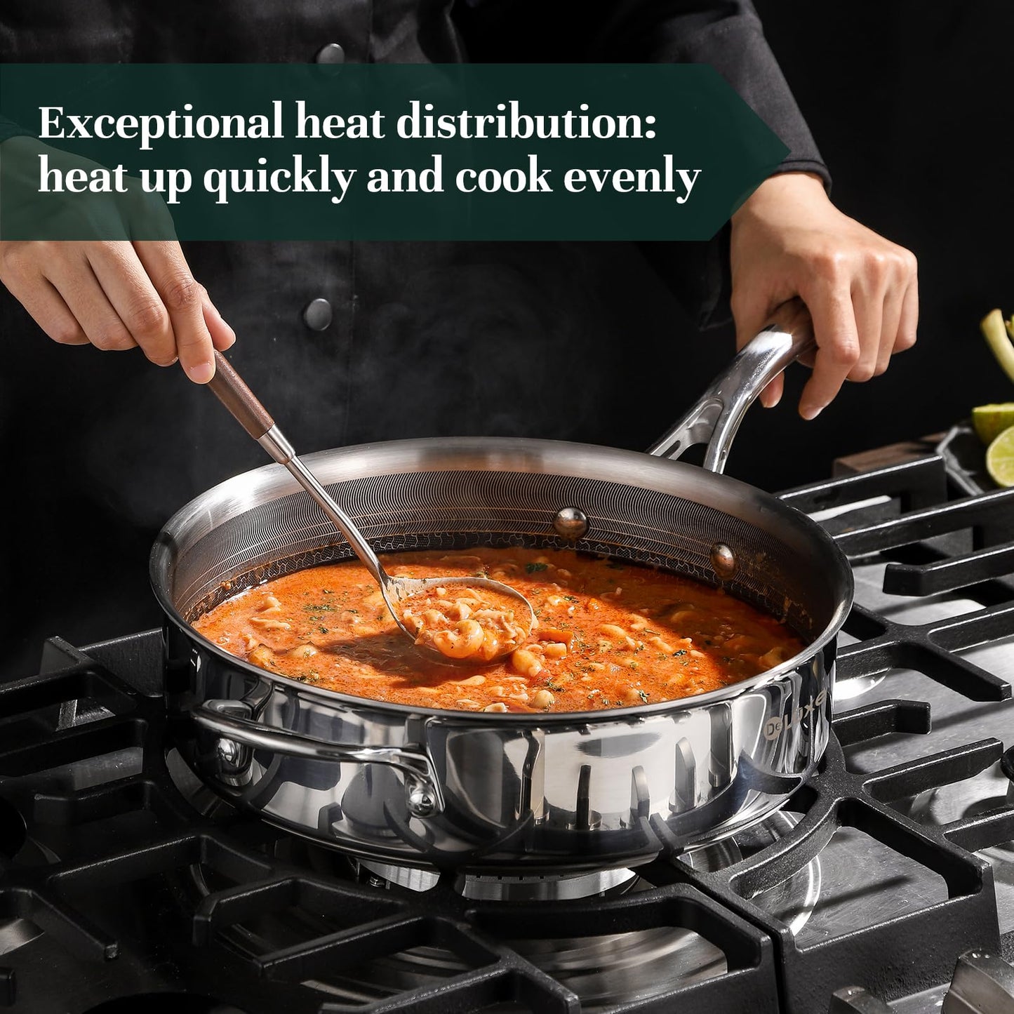DELUXE Hybrid Nonstick 3.7 Qt Deep Sauté Pan with Lid