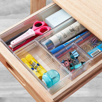 14 PCS Clear Plastic Drawer Organizer Set