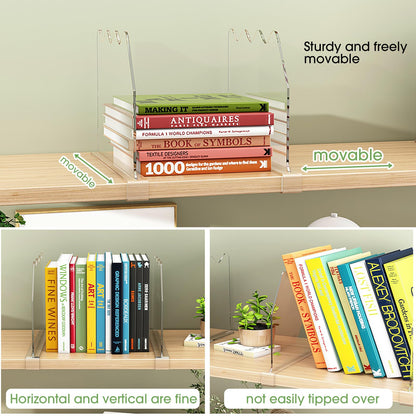 SPACEKEEPER Shelf Dividers for Closet Organization, Clear Closet Shelf Divider for Clothes Purses Separators, Wood Shelves Organizer for Bedroom, Kitchen, Office, Cabinets, Bathroom, 6 Pack