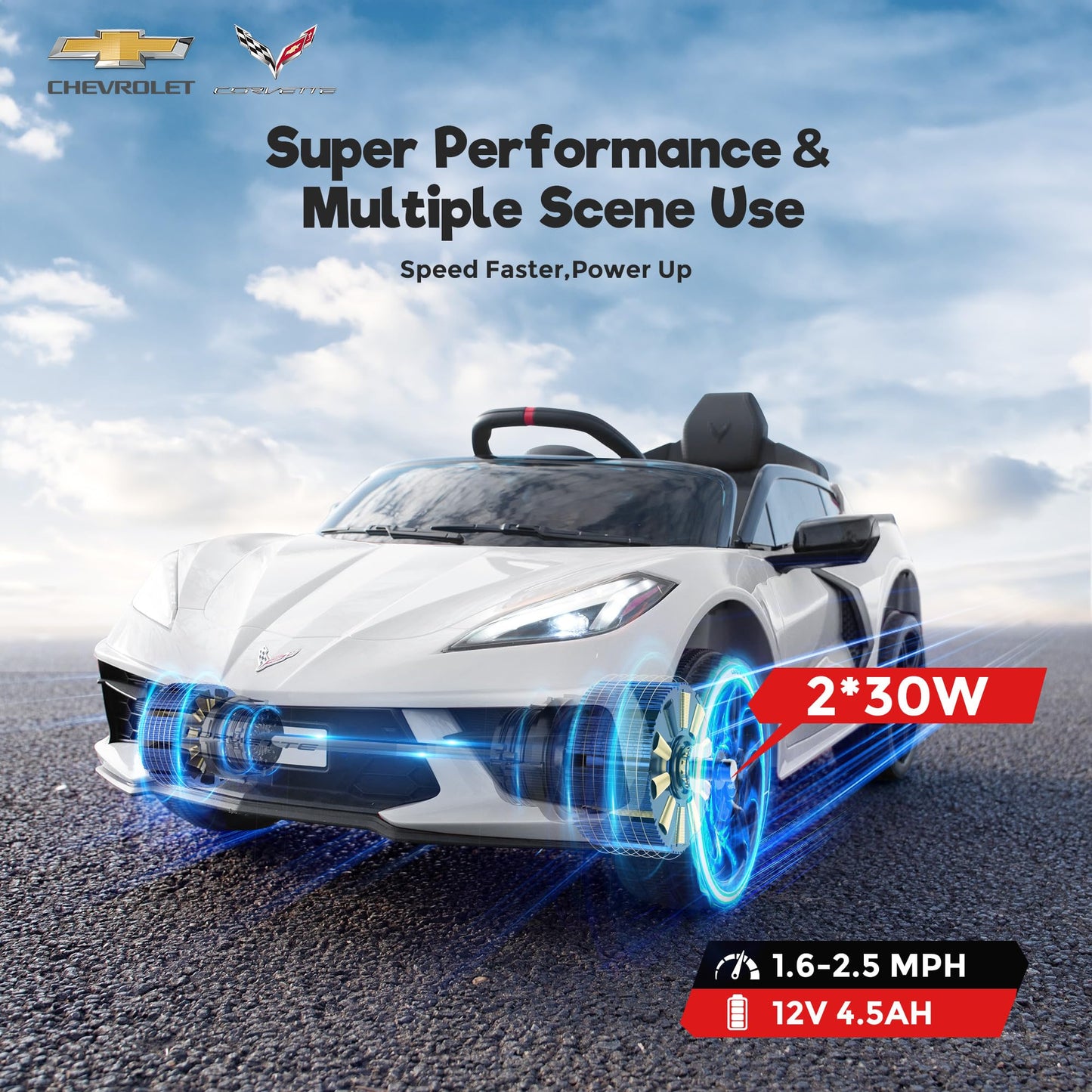 FUNTOK Corvette C8 Kids Electric Car with Remote