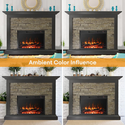 45 Inch Electric Fireplace with Mantel, Tall Fire Place Heater Freestanding with Remote Control Timer LED Flame for Living Room Bedroom, Brown